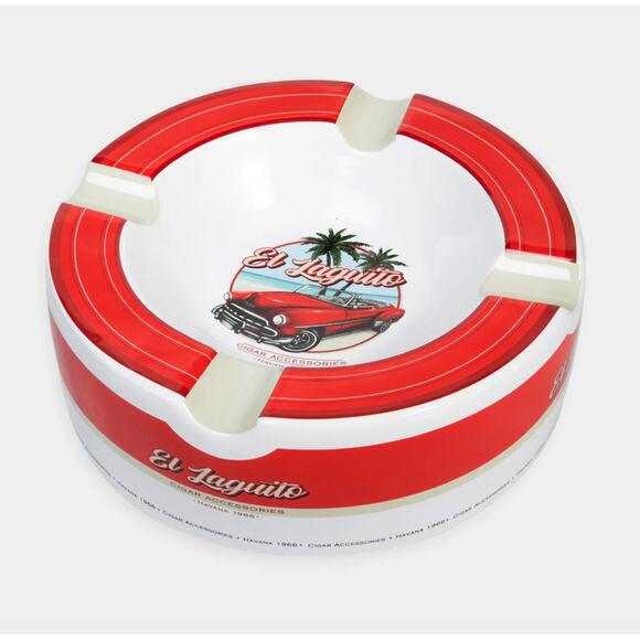 El Laguito Cigar Ashtray Large Ceramic 4 Cigars Indoor Outdoor Red White NEW - Picture 1 of 5